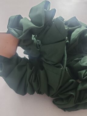 Dark Green Ruffled Hair Scrunchie - Women Accessories